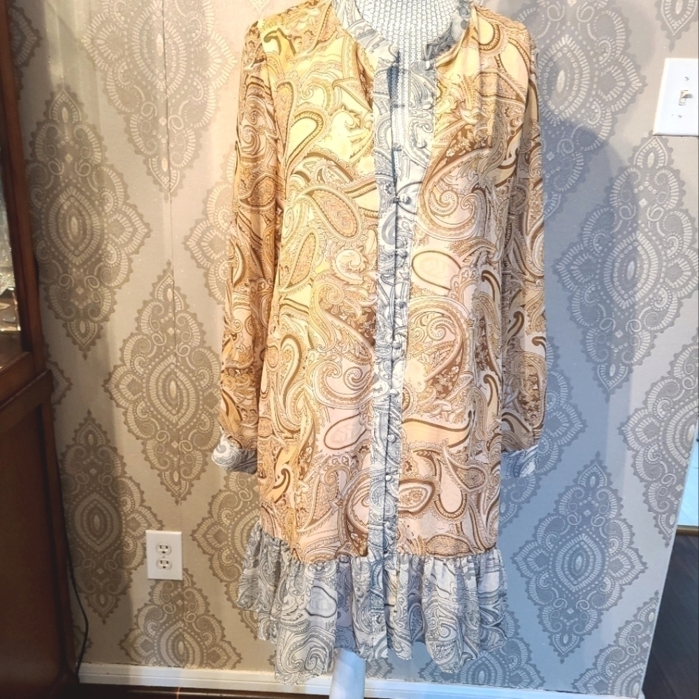 Laundry by Shelli Segal Ciffon Floral Paisley Design L/S Stylish Dress S… - Picture 1 of 7